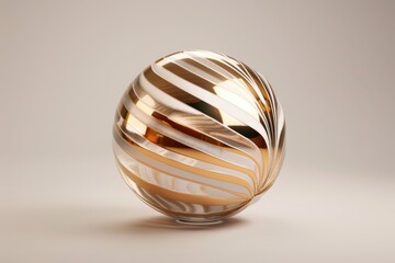 Poster - A decorative glass vase with white and gold stripes sitting on a table