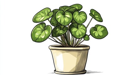 Poster - A small potted plant with green leaves on a clean white background, perfect for interior design or lifestyle shots
