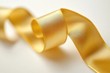 Poster - A close-up shot of a shiny gold ribbon lying flat on a white surface