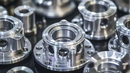 Poster - A collection of metal flanges arranged on a table