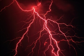Poster - A bright red lightning bolt illuminates the dark sky, with clouds and darkness surrounding it