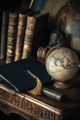 Fototapete - A book and a globe sit on a table