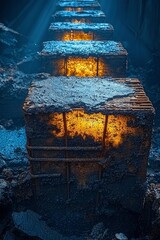 Sticker - Glowing Concrete Blocks in a Dark Environment