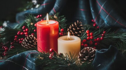 festive christmas scene with glowing candles and warm decorations