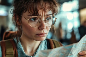 Poster - A woman looks at a map, planning her next move