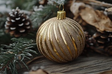 Poster - A gold ornament sits atop a wooden table, ready for display