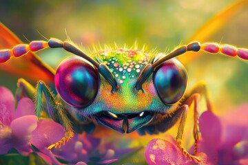 Poster - A close-up of a colorful insect with large, expressive eyes