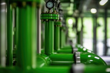Poster - A row of industrial pipes with gauges, suitable for factory or machinery backgrounds