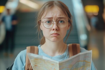 Fototapete - A person studying a map, likely planning or navigating