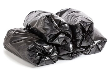 Poster - A pile of black garbage bags stacked on top of each other, perfect for use in environmental or recycling-themed projects