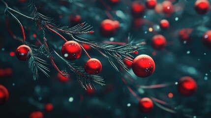Poster - A collection of red balls suspended from the branches of a tree