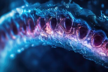 Poster - Close-up of a cell with a blue background, suitable for science and education use