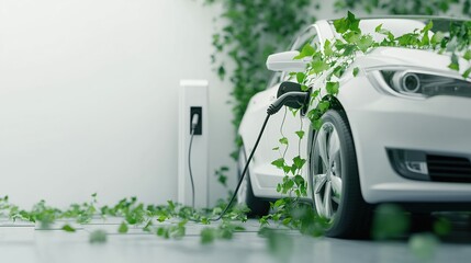 Electric car charging station with vines, merging technology with nature