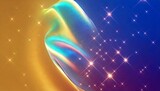 Abstrakcyjne holograficzne tło w neonowych i złotych kolorach. Gradient, magiczne światła, gwiazdy