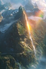 Poster - A serene mountain scene featuring a stunning waterfall