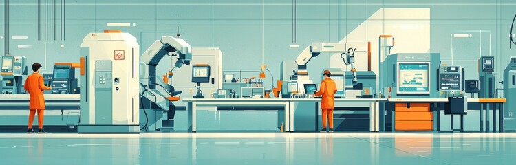 Poster - Flat illustration of modern industrial workplace setting