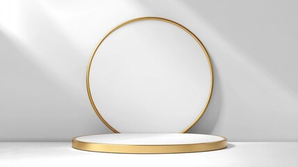 Poster - A minimalist display featuring a circular frame and pedestal against a light background.