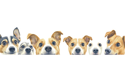 Poster - Curious Dogs Peeking Over a Surface in a Playful Display Generative AI