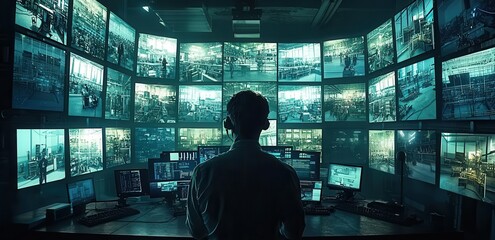 Poster - Woman analyzing data in high-tech security control room
