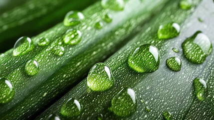 Wall Mural -   A high-resolution image captures a close-up of lush green foliage, displaying droplets of water both inside and on the surface of the leaves