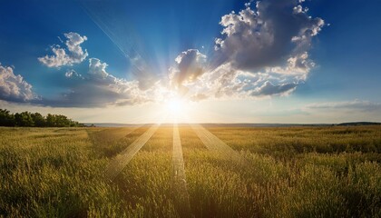 Canvas Print - Golden field at sunset