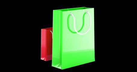 Poster - Colored shopping bags, rotation animation, seamlessly loopable. 3D rendering isolated on transparent background