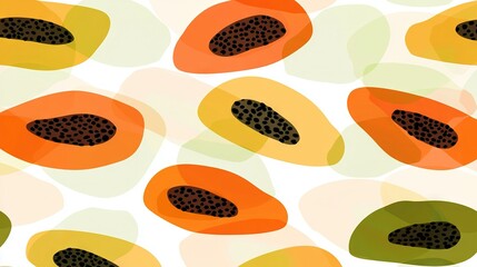 Wall Mural -  Oranges and kiwis arranged on white background with a black center dot