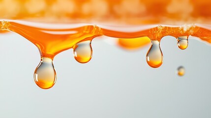 Wall Mural -   An orange liquid dripping down the orange slice, set against a blue backdrop