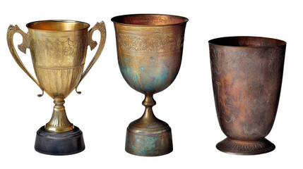Poster - 3 Unique Gold Trophy Cups on Clear Background Generative AI