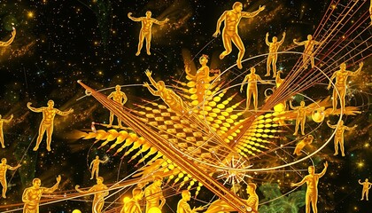 Wall Mural - Golden Souls Dancing Through Cosmos