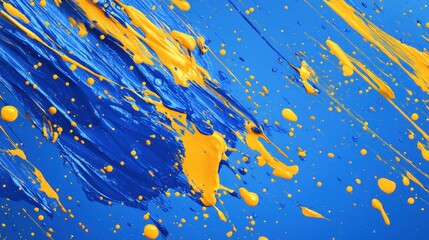 Poster - Vibrant blue and orange paint splatters create an energetic and artistic background.