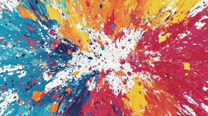 Poster - Vibrant abstract explosion of colors in red, orange, yellow, blue, and white, creating a dynamic and energetic composition.