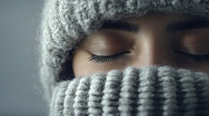 Canvas Print -   A picture of a knitted hat on a closed face