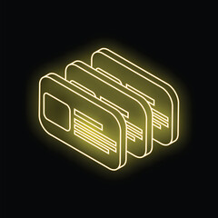 Poster - Neon yellow glowing outline of three credit cards forming an abstract shape