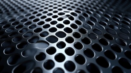 Poster - Close-up of sleek, perforated metallic surface showcasing intricate patterns and reflections.
