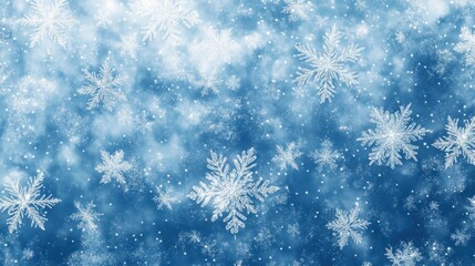 Poster - Soft blue background with elegantly falling snowflakes, creating a serene winter atmosphere.