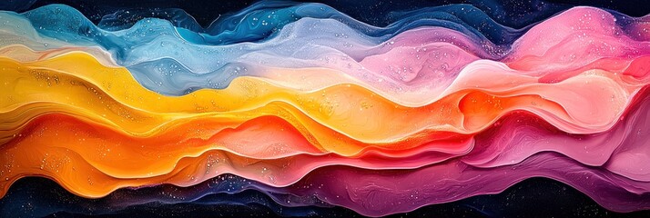 Poster - Abstract Liquid Art with Wavy Multicolored Layers and Glittering Texture