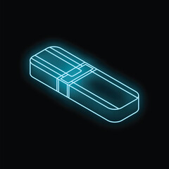 Poster - Neon usb flash drive glowing on a dark background, concept of data storage and technology