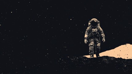 an astronaut stands on a desolate, moon-like surface, looking out at the vast, starry expanse of spa