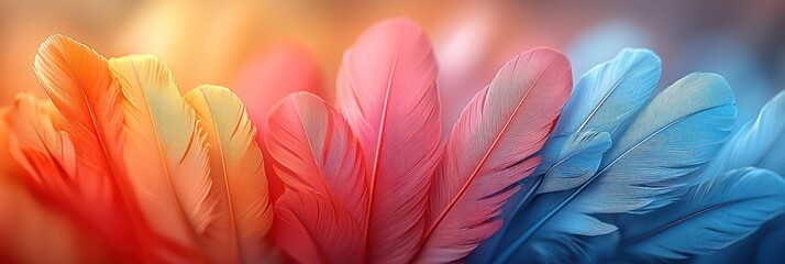 Poster - Close-up of Vibrant Orange, Pink, and Blue Feathers