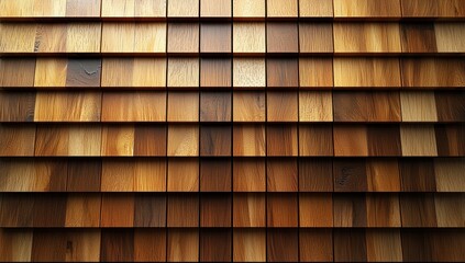Poster - A Wall of Interlocking Brown and Beige Wooden Tiles