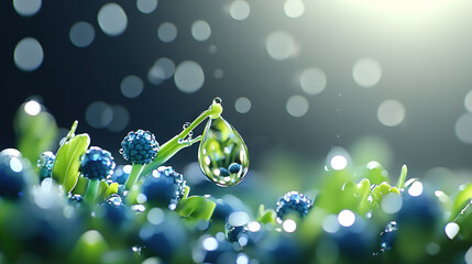 Poster - a close-up of a plant with a droplet of water on its stem and a softly blurred backdrop