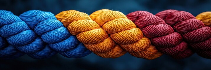 Poster - Close-up of a Blue, Orange, and Red Braided Rope
