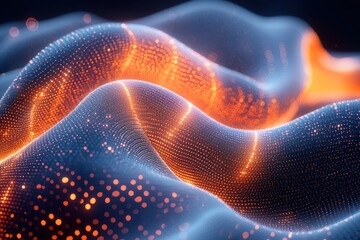 Poster - Abstract Blue and Orange Wavy Surface with Glowing Lights