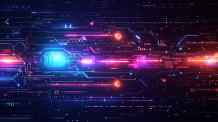 Poster - Abstract Futuristic Technology Background with Glowing Circuitry