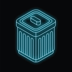 Poster - Blue neon trash can is glowing on a dark background