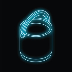 Poster - Neon bucket glowing in the dark with isometric projection
