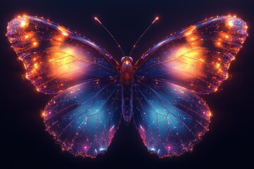 Poster - Glowing Neon Butterfly with Intricate Wing Patterns