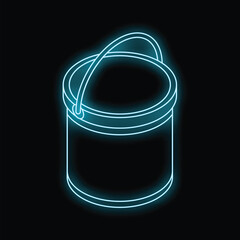 Poster - Neon blue paint bucket glowing on dark background, a concept for diy, renovation or creativity