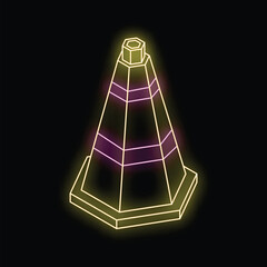 Sticker - Neon traffic cone glowing with purple and yellow light